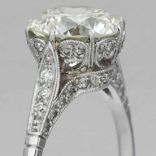 Art Deco Style 3.55 Ct Round Cut Simulated Diamond Engagement Ring In 925 Silver