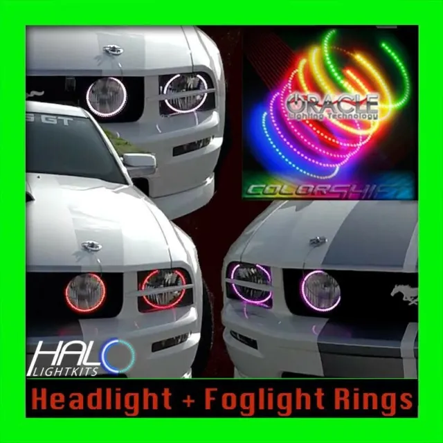 2005-2009 Oracle Ford MUSTANG Colorshift LED Phare Avant + Halo Kit W/ à