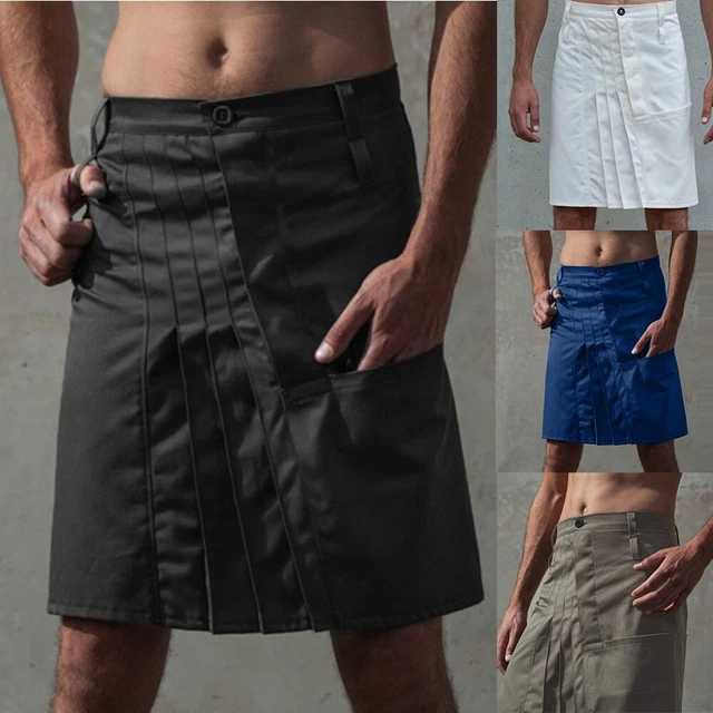 Gonna da uomo kilt cosplay gotico medievale M~2XL vestibilità slim tinta unita primavera