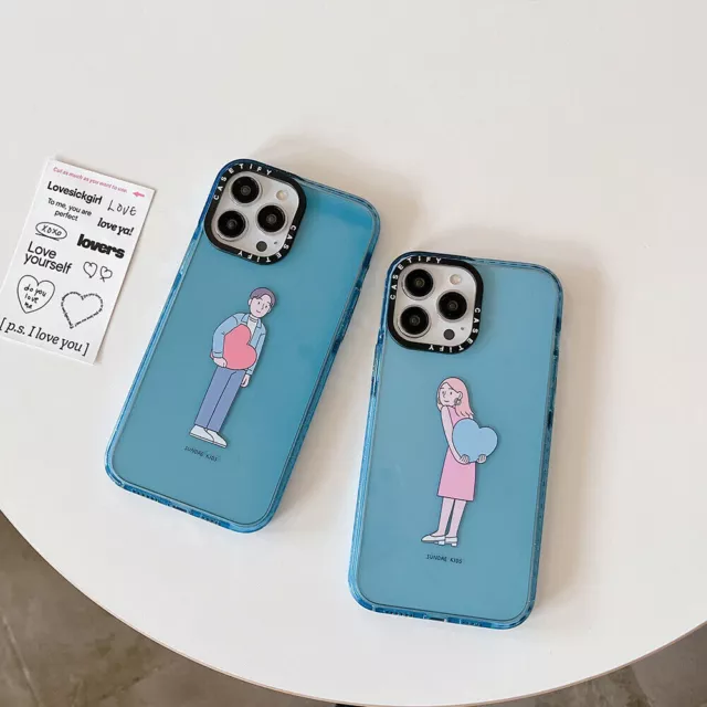 Couple Cartoon Boy Girl Love Heart Hard Phone Case For iPhone 13 12 11 14 Pro 14