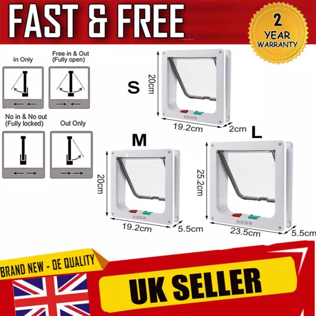 Pet door 4 way locking Small Medium Large Dog Cat Flap Magnetic White Frame