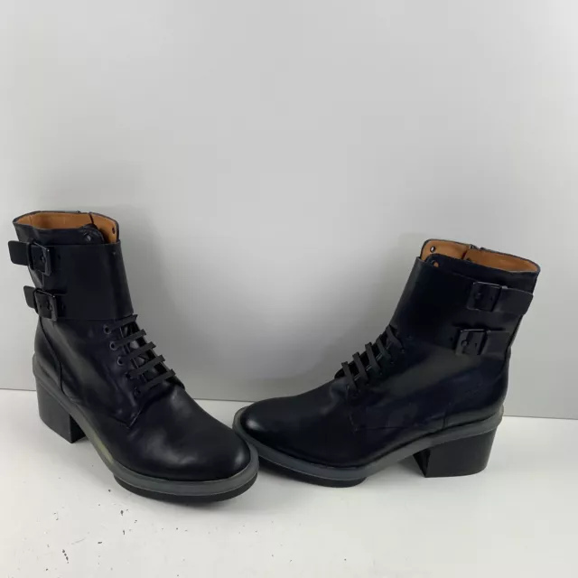 Clergerie Black Leather Lace Up/Zip Block Heel Ankle Boots Women’s Size 40.5