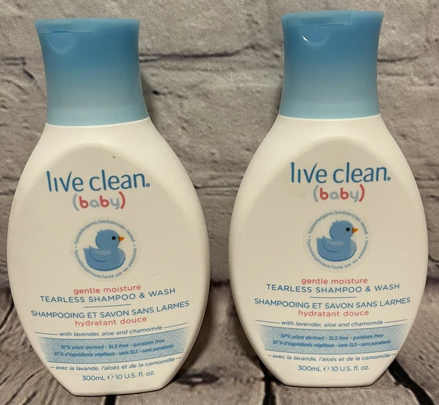 Live Clean Baby Gentle Moisture Tearless Shampoo & Wash 10 oz Each Lot Of 2
