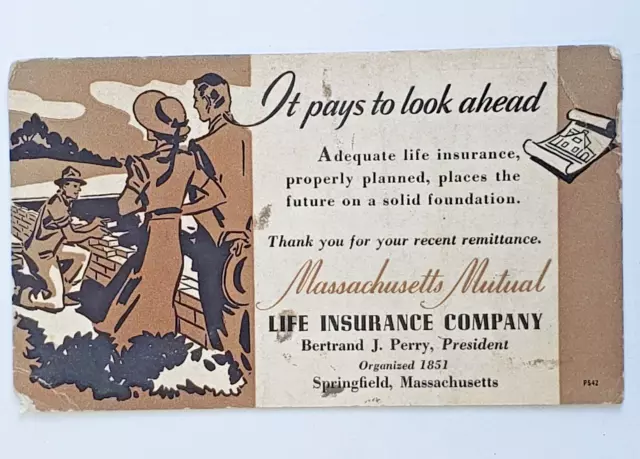 c1940s Massachusetts Mutual Life insurance Company Advertising Ink Blotter