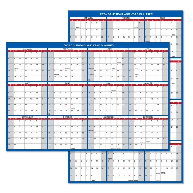 2024 Wall Calendar Monthly Large Wet & Dry Erase Laminated 12 Month 24"x36",