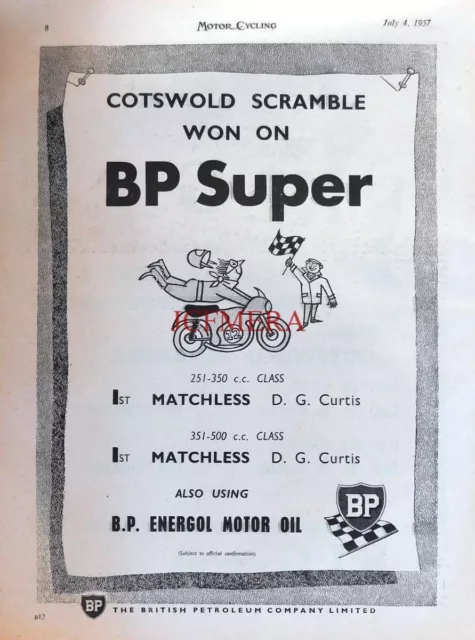 BP Super Petrol & ENERGOL Motor Oil 1957 Advert: D G CURTIS, 'Cotswold Scramble'