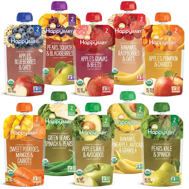Happy Baby Organics Stage 2 Baby Food Pouches, Gluten Free, Vegan & Healthy Snac