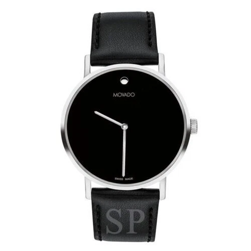 Orologio Svizzero da Uomo Movado Museum Classico Quadrante Nero Cinturino in Pelle