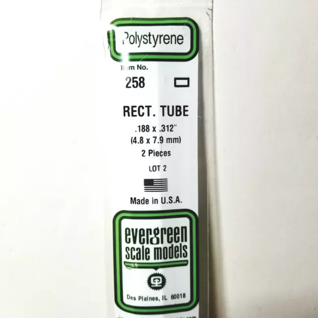 Styrene Rectangle Tube .188 x .312 pack of 2 Evergreen Scale Models Plastic 258