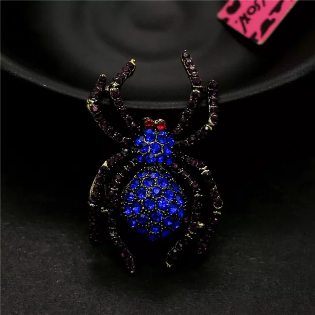 New Blue Cute Rhinestone Spider Insect Crystal Fashion Women Charm Brooch Pin