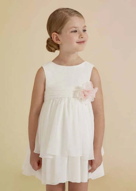 5030 Abito Abel E Lula Bambina Vestito Chiffon Cerimonia Abitino Kids Bianco