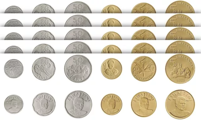Swaziland Eswatini 5 (x) 6 PCS UNC Coin SET, 10 20 50 Cent 1 2 5 Emalangeni 2021