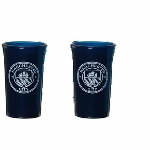 2 X Official Manchester City Shot Glasses Licensed Product Gift A631-2