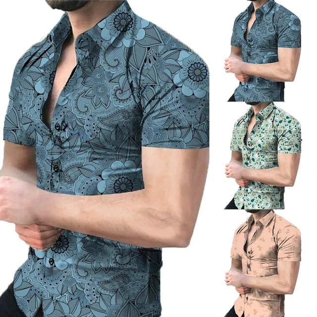Camicia da uomo traspirante e morbida spiaggia casual abbottonata con motivi flo