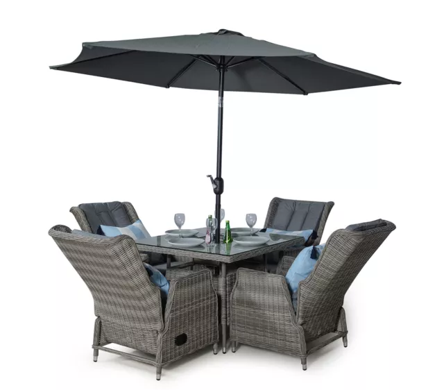 Dorset Reclining 4 Seater Square Rattan Dining Set w/ Drinks Cooler