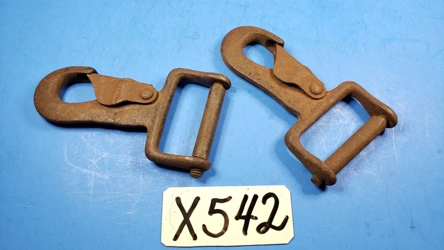 Vintage Pair Snap Hook Carabiner 1 5/8" Roller Clveis Winch Tie Down 4" Long