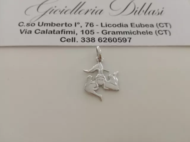 CIONDOLO PENDENTE TRINACRIA SICILIANA IN ORO BIANCO 18kt 750% Made in Italy