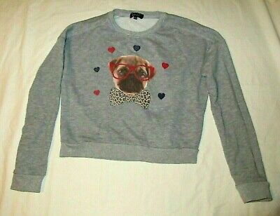 NEW LOOK grey SWEATSHIRT with Bulldog face in red Specs 11-12 yrs.