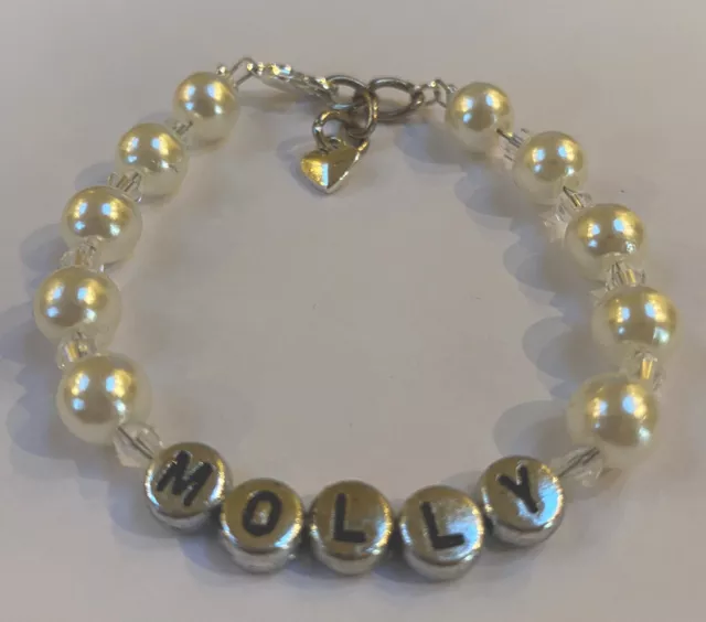 Personalised Bridesmaid Flower Girl Wedding Bracelet & free organza gift bag