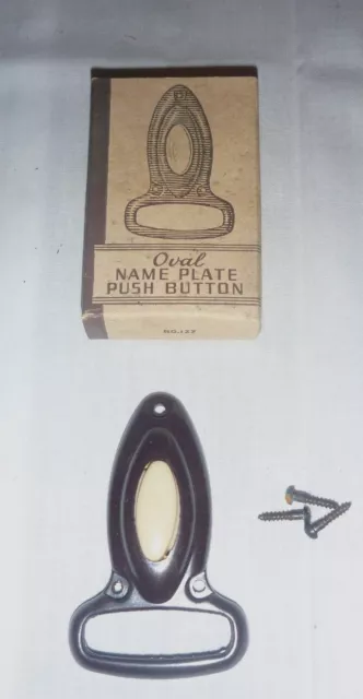 NOS Vintage Mid Century Bakelite? Art Deco Door Bell Button w/ Nameplate NEW 2