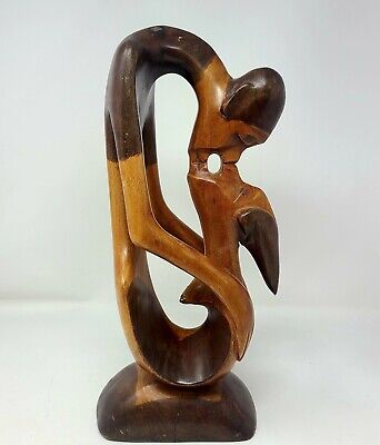 Kissing Couple Hand Carved Wooden Large Figure Statue      African Folk Art 15"