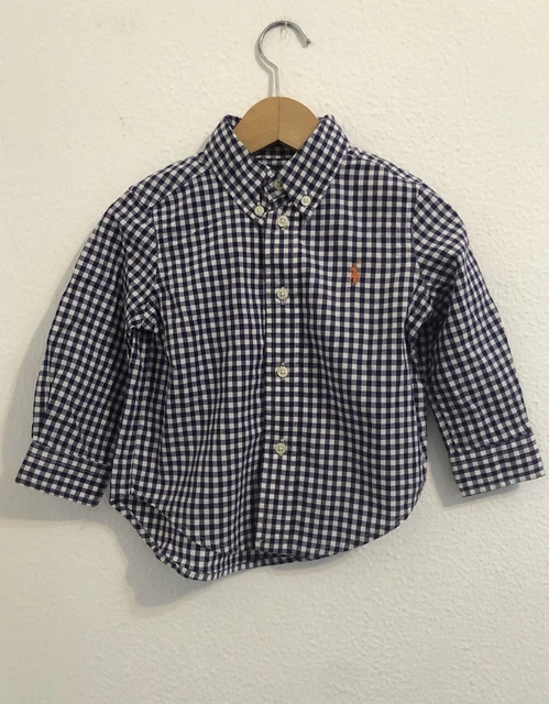 RALPH LAUREN Camicia bambino viola bianca quadretti Tg 12 Mesi