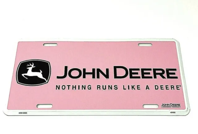 John Deere Embossed PINK License Plate "Nothing Runs Like A Deere" GUC E34
