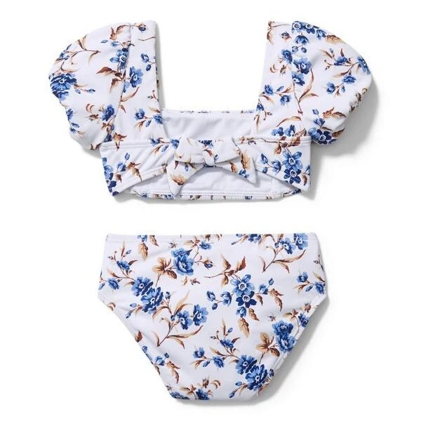 Janie and Jack L125413 Girls White Floral Puff Sleeve Two-Piece Swim Set Size 4