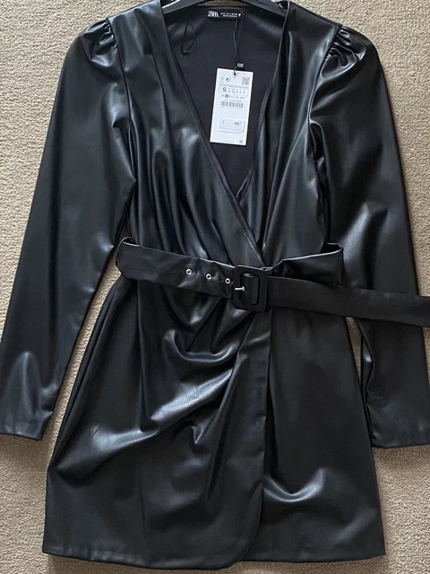 chinese dress ladies Zara faux leather belted shirt dress sz M.  Kristen's Consignment