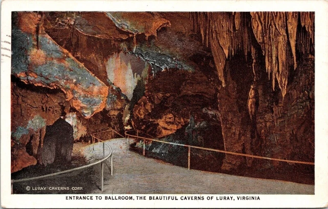 Entrance Ballroom Caverns Luray Virginia VA WB Postcard PM Cancel WOB Note VTG