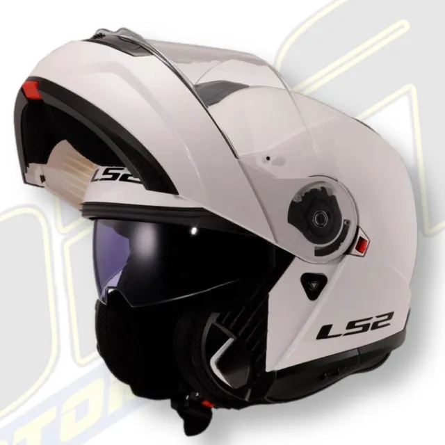 LS2 FF908 STROBE II Motorcycle Modular Flip Front Helmet & Sun Visor - White