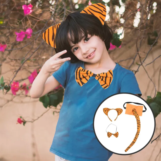 1 Set of Cosplay Tiger Costume Set Animal Ears Hairband Tail Bow Tail Set Tiger