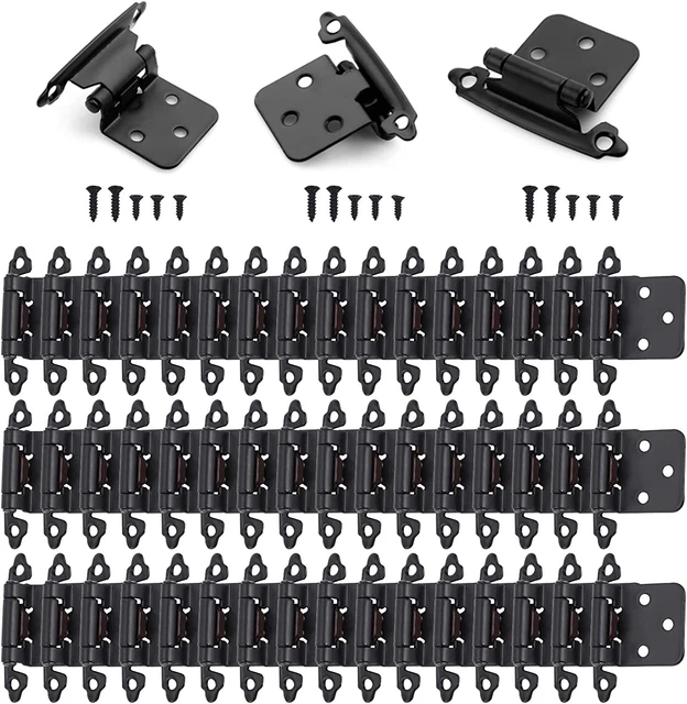 50 PACK 1/2'' Overlay Hinges Black SemiConcealed Cupboard