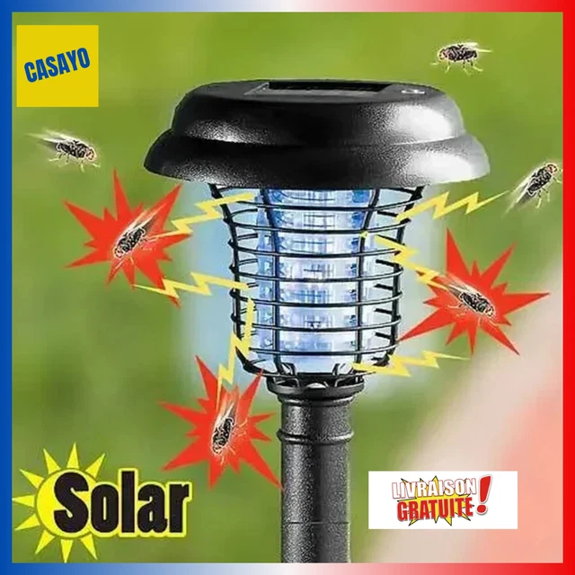 Lampe Moustiques Solaire 3 En 1 UV Anti Moucherons - Rechargeable USB, Intérieur Extérieur, Noir