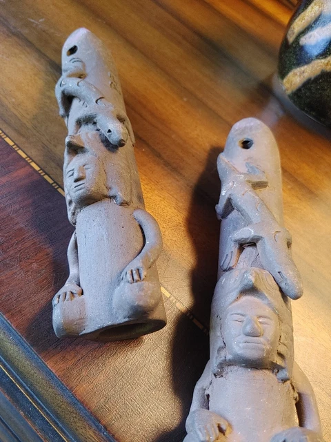 Pair 7 inch Belize Clay Whistles with Gecko