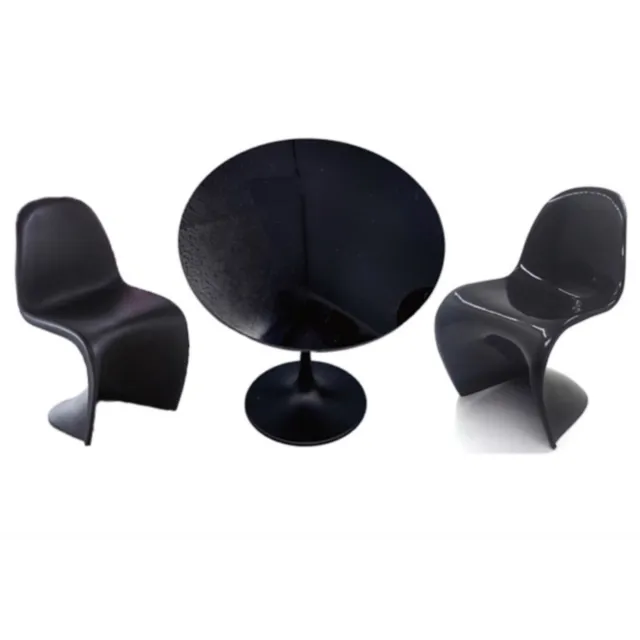 Eledoll 1:6 Dollhouse Black Round Table & 2 S Chairs Set For 12" Fashion Doll