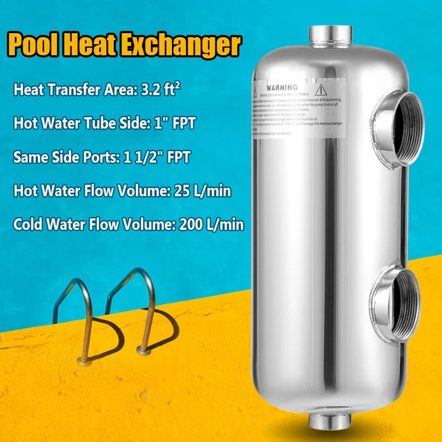 Tube And Shell Heat Exchanger 135 kBtu/hour SS304 Same Side 1" + 1 1/2"FPT