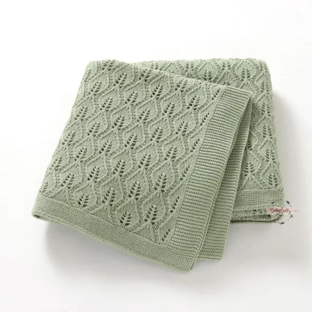 Sage Green Super Soft Organic Cotton Knitted Cellular Baby Blanket Gift