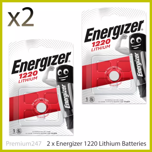 2 x Energizer 1220 CR1220 3V Lithium Coin Cell Battery DL1220 LONGEST EXPIRY