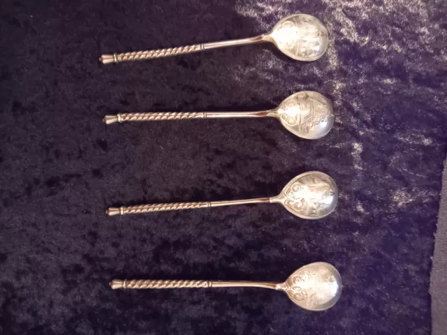 Set of four Russian Imperial Silver caviar, coffee or tea spoons