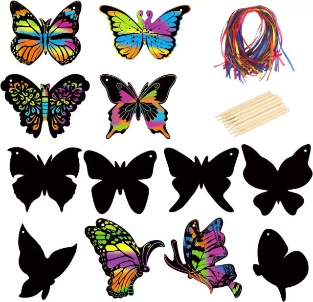 48Stk Kratzbilder Kinder Set Schmetterling Kratzpapier Regenbogen Scratch Paper