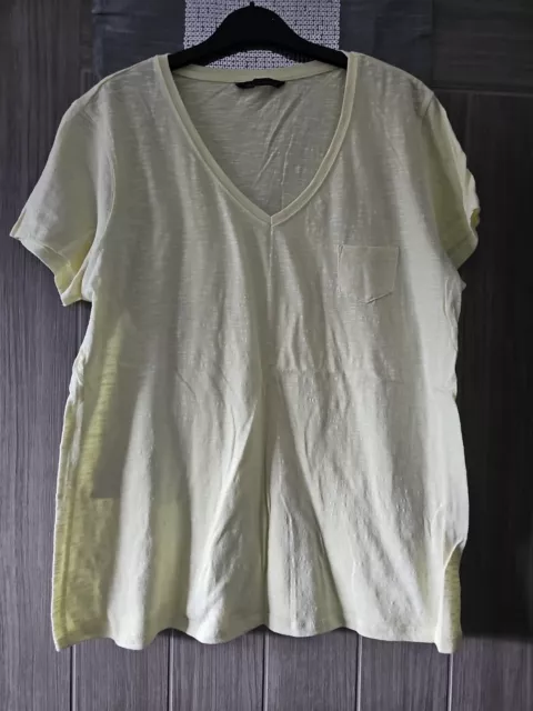 Ladies M&S Pale Yellow Linen Look Vneck Tshirt Size 14