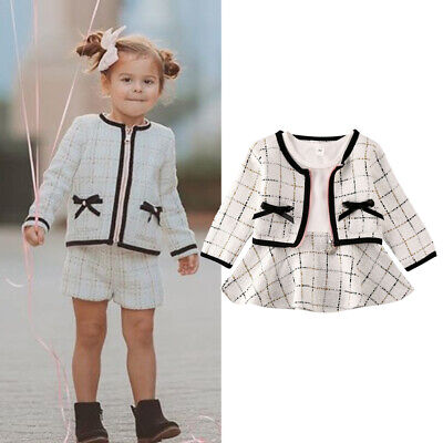 Winter Toddler Baby Girls Clothes Plaid Coat Tops+Tutu Dress Formal Outfit Set