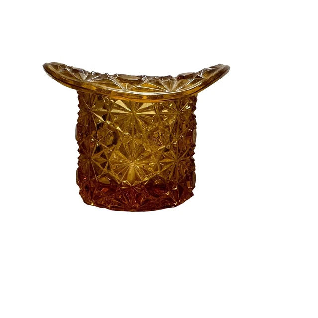 VINTAGE FENTON AMBERINA Daisy & Button Glass Top Hat Dish Toothpick