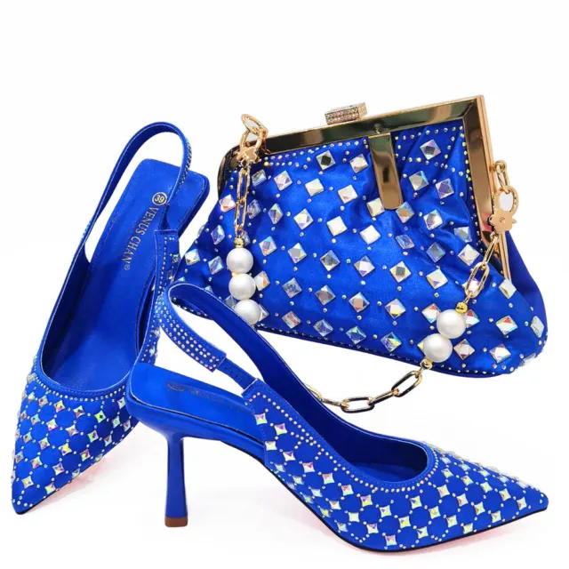 New High Heels 8.5CM Italian Women Shoes Shoes And Bag Luxury Rhinestone Fashion