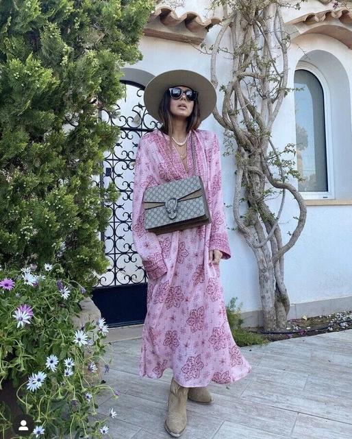 Lovely *Zara* Boho Pink Metallic Thread Paisley Printed Maxi Beach Dress S  £25.00 - Picclick Uk
