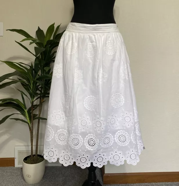 Lane Bryant White Eyelet Midi Skirt Sz 26/28  Embroidered Lined Scalloped Hem 4X