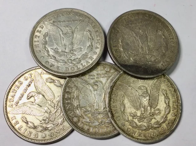 1921 PDS  Morgan Dollar Five pieces some Lustrous Nice Mixed Lot 1XP  3XD 1XS