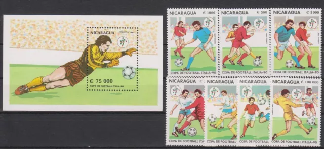 Briefmarken Fussball-WM 1990 - NICARAGUA - Block+Satz postfrisch