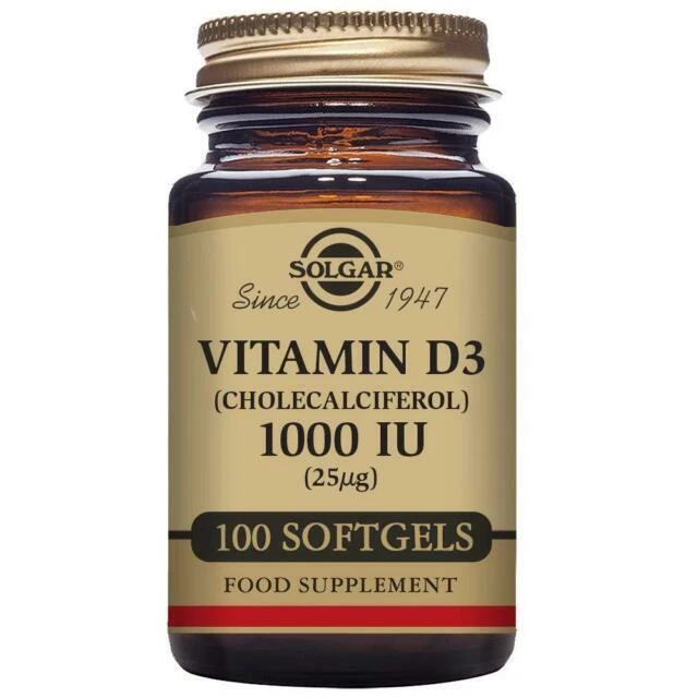 VITAMIN D3 1000IU (25 µg) 100 Softgels Solgar best befor 08.2025 NEW